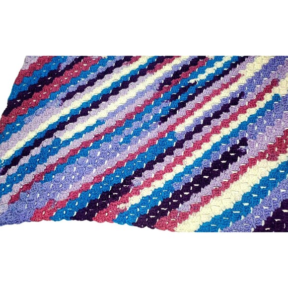 Handmade C2C Crochet Baby Blanket 30x30 Purple Blue White Lap Throw Gift - Picture 3 of 10